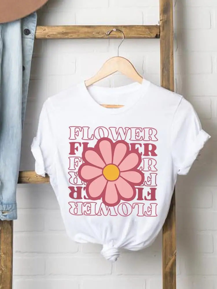 Style Flower Trend Women Tee Clothes Womens Clothing Fashion Casual Print Graphic T Ladies White Short Sleeve O-neck T-shirts