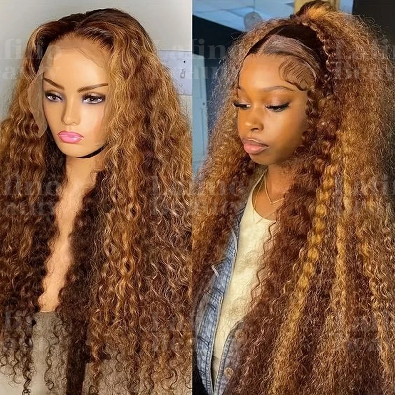 Lafino Highlight  Curly Lace Front Human Hair Wig Blonde Lace Front Wig Human Hair 13X4 13X6 Hd Lace Frontal Wig Ombre Deep 4/27