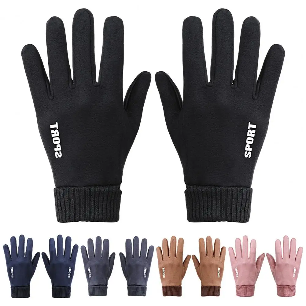 

1 Pair Outdoor Sports Running Glove Plush Lining Knitting Full Finger Suede Driving Riding Gloves Unisex