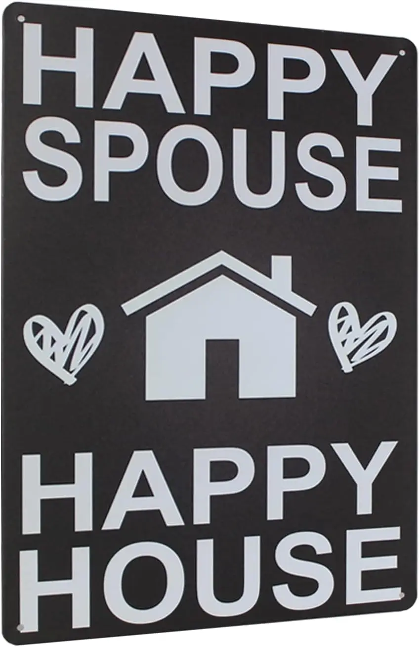 Happy Spouse Happy House Sign Home Decorative Wall Art,Funny Marriage Gifts,Bridal Shower Gift Size 8X12 inches