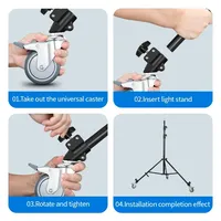 SOONPHO 22 MM Diameter Metal Professional Swivel Caster Wheel 3PCS Tripod for Light Stands Photography Photo Foldable Stand 