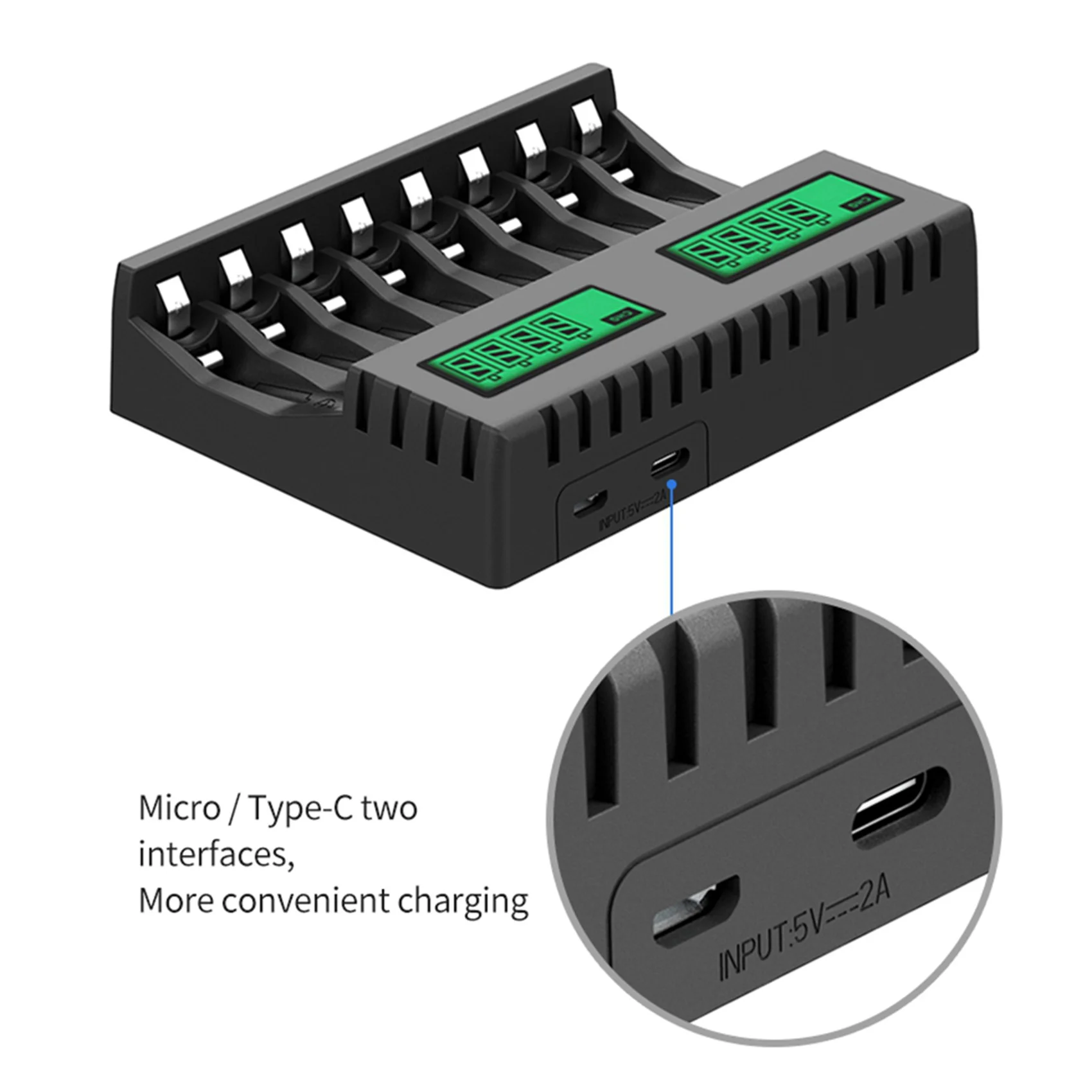 2X Battery LCD Display Smart Intelligent 8-Slot Chargers For AA/AAA Nicd Nimh Rechargeable Batteries