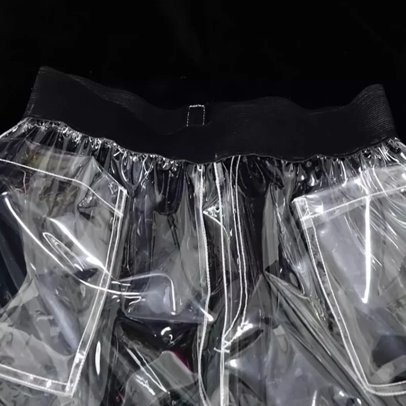 TPU Waterproof Transparent High Waisted Nine Point Haren Pants Elastic Waisted Loose Plastic  Carrot Trousers Fashion Waterproof