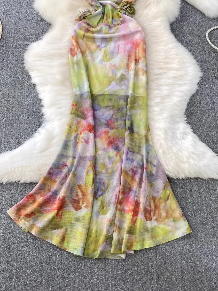 โฟมลิน่า ฝรั่งเศสเซ็กซี่ยั่วยวนคัตเอาท์ชุดสลิงผู้หญิงการถ่ายภาพการเดินทางที่สวยงามอย่างแน่นอนชุดหางปลาลายดอกไม้