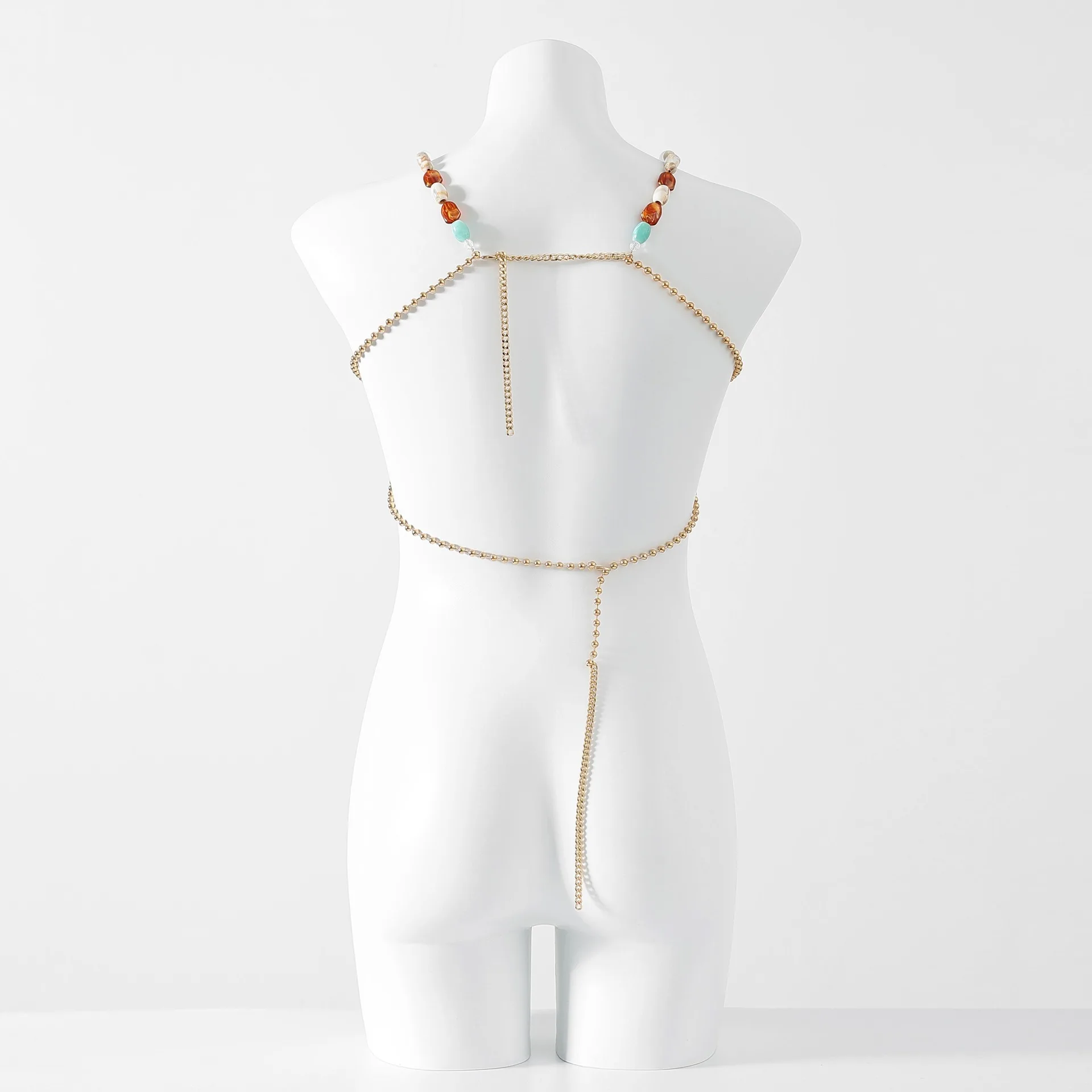 Sexy Neck Hanging Tank Top, Women'S Outerwear, Innerwear, Strapless Chest Decoration, Beaded Body Chain Corset