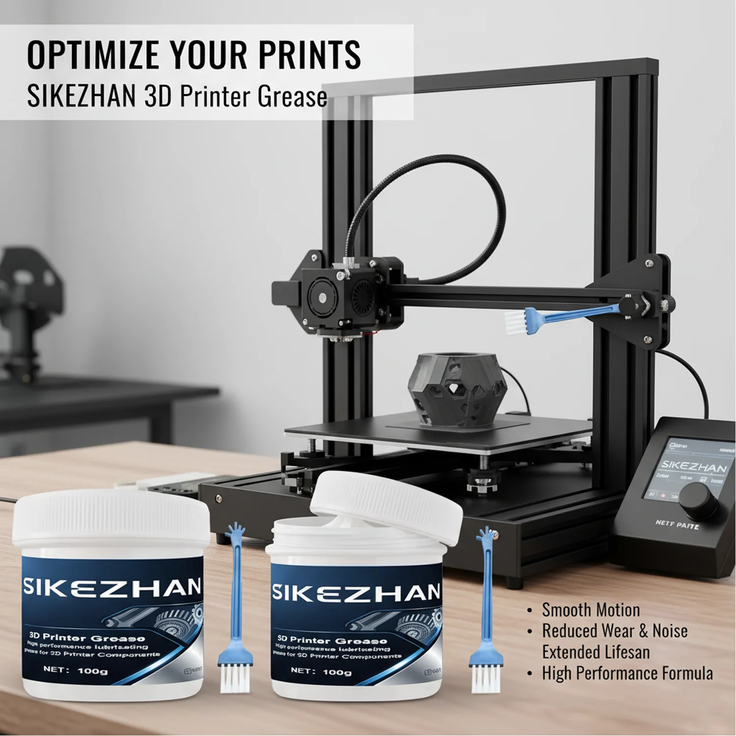 Premium PTFE 3D Printer Grease for Z-Axis Screws & Rails - Noise Reduction Lubricant for Ender 3, Bambu Lab, Prusa, Voron-400g