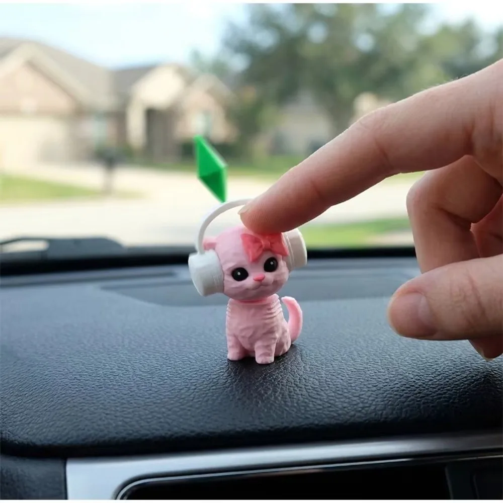 Cute Sims Cat Dancing Cat Car Ornament Ornament Doll Car Accessory Mini Earphone Cat Model Dashboard Decor Cat Figurine