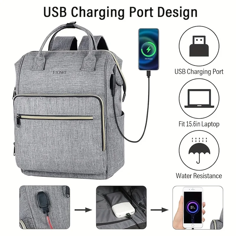 Женский рюкзак для ноутбука с USB-портом для зарядки и противоугонным карманом — легкий многофункциональный рюкзак 15,6 дюйма с мягкой подкладкой