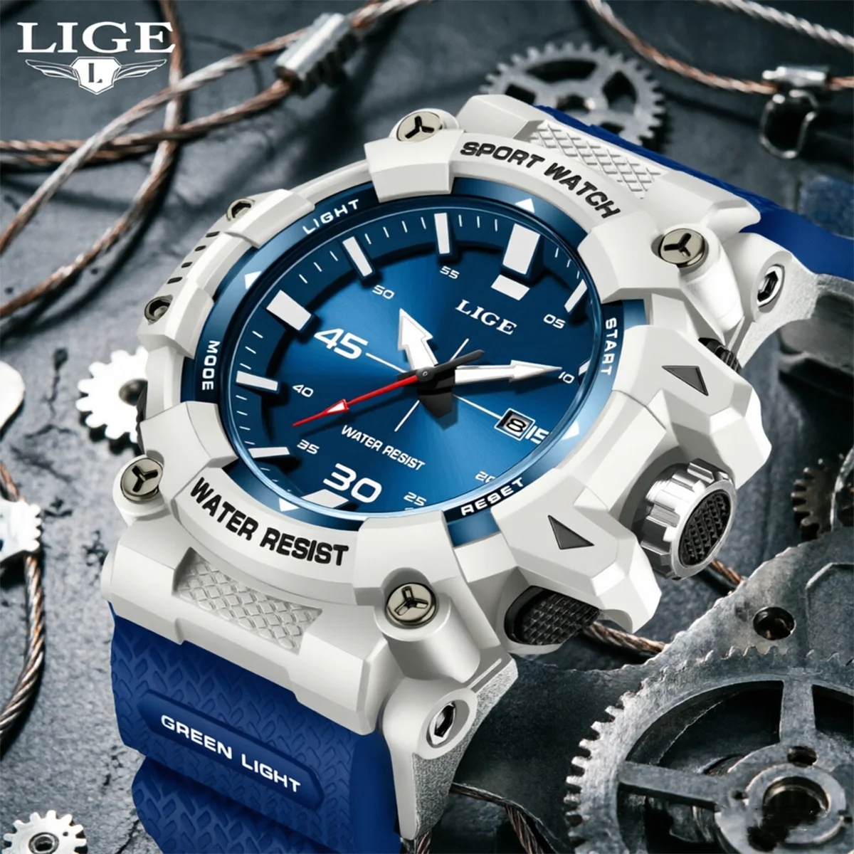 

LIGE Blue Silicone Men's Luxury Watch Military Men Watches LED Waterproof Quartz Wristwatches Auto Date Clock Relogio Masculino