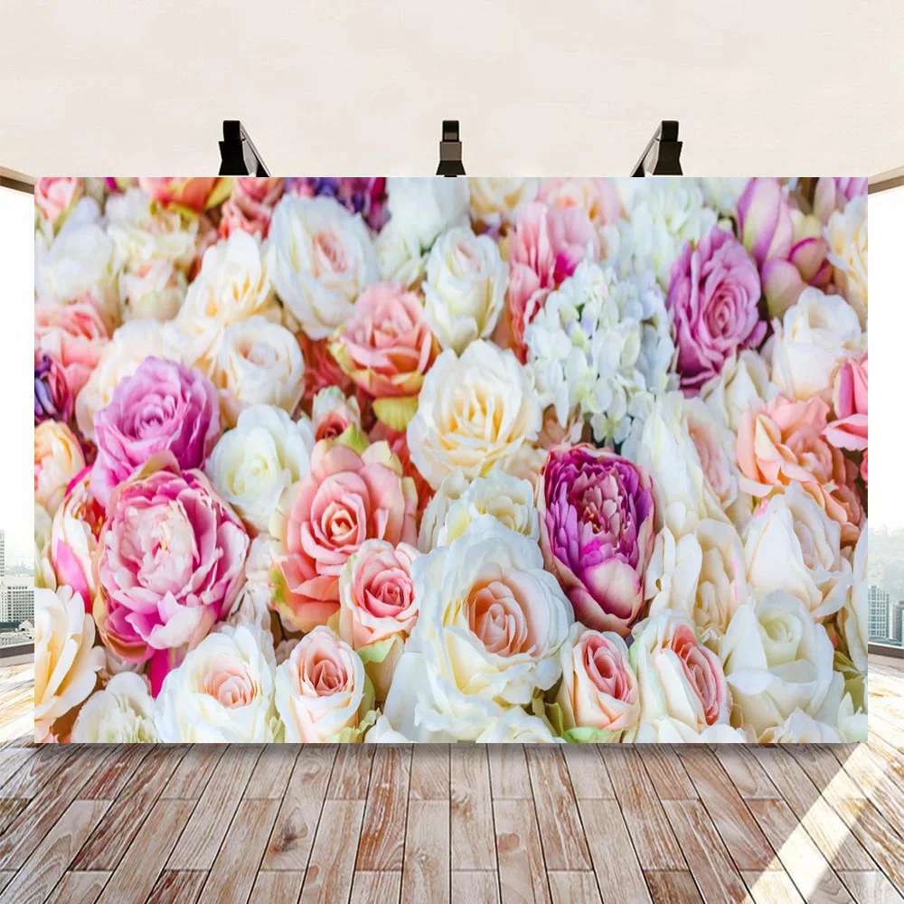 Flower Wall Photography Backdrop Baby Shower Bridal Wedding Custom Name Photo Background for Birthday Party Banner Photozone