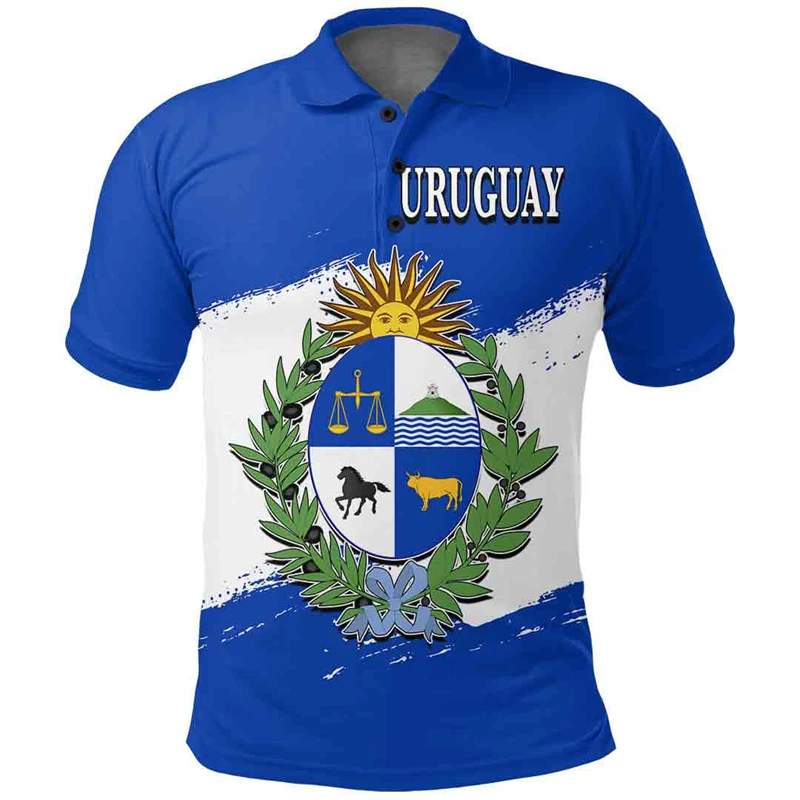 Uruguay Flag 3D Print Polo Shirt Men Women Casual Sports Gym Tops New Uruguay Emblem Pattern Short Sleeve Tops Unisex Polo Tees