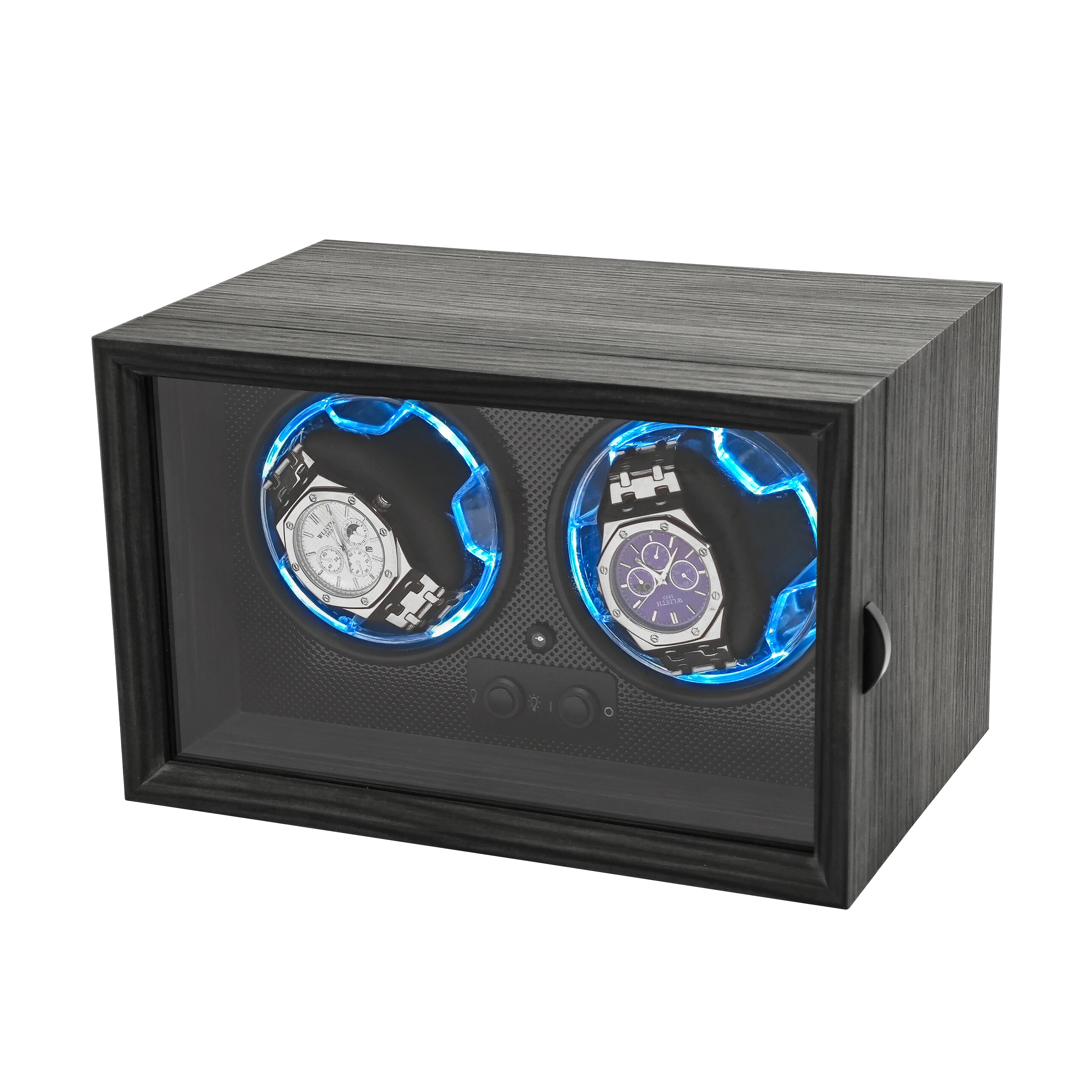 Watch Display Luxury Black Walnut Grain 2 4 Slot Rotating Stop Open Function Watch Winder Storage Box With Active Muting view 5
