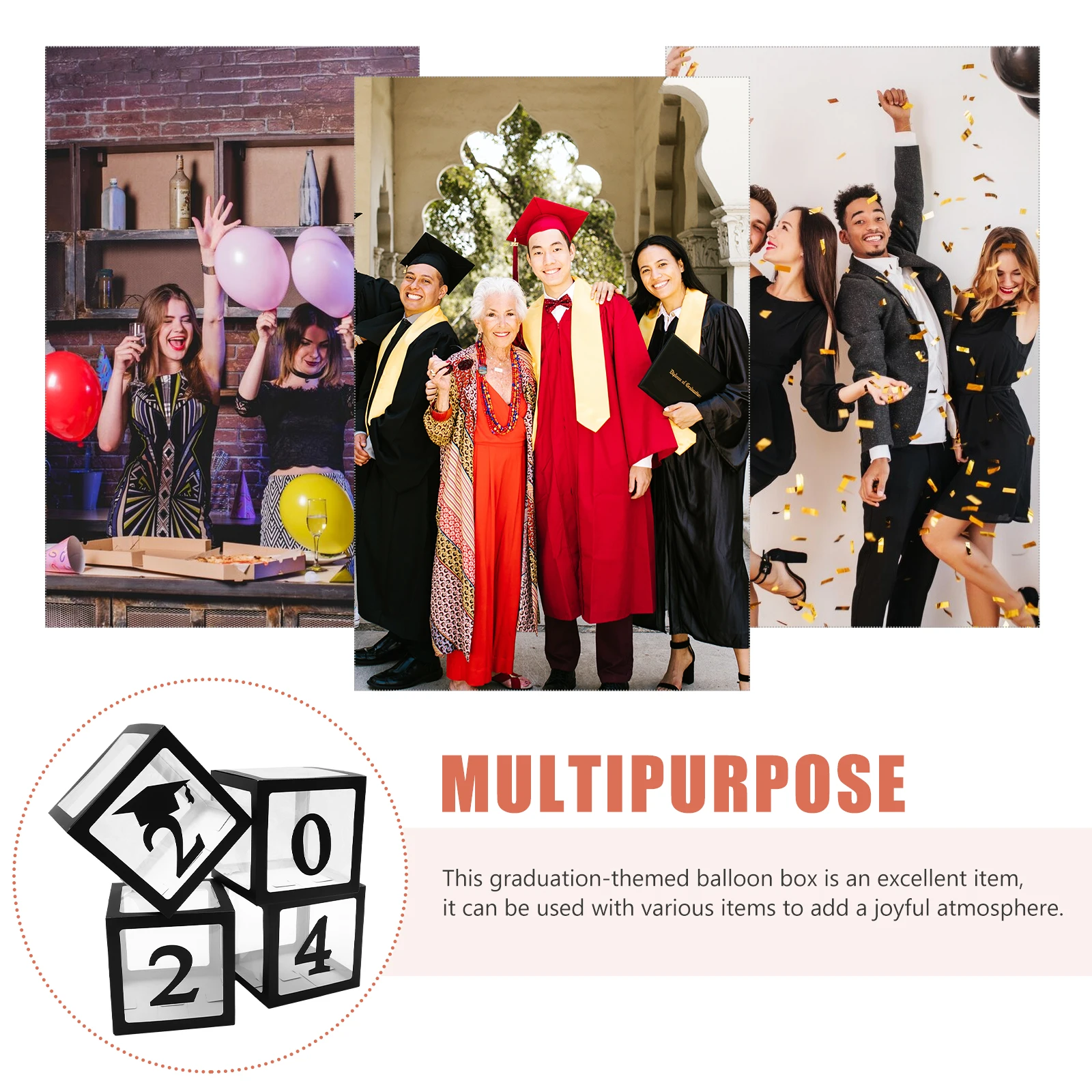 

1Set Graduation Balloon Box 2024 Photography Prop Paper PVC Material Lightweight Foldable Decor for Party Backdrop Balloon