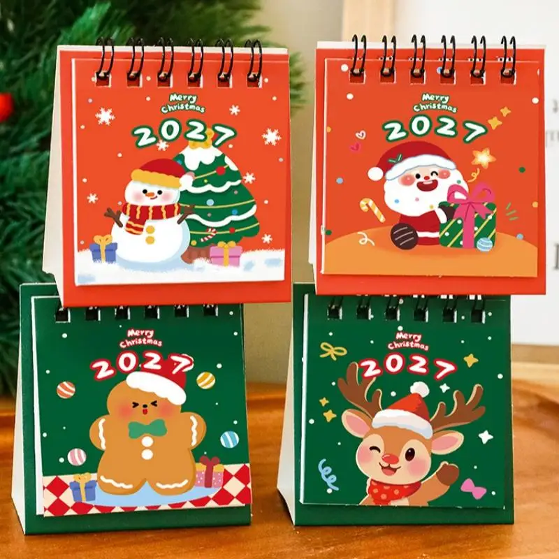 Creative Christmas 2027 Desk Calendar Cartoon Portable Schedule Planner Coil Binding Daily Planner Desktop Decoration