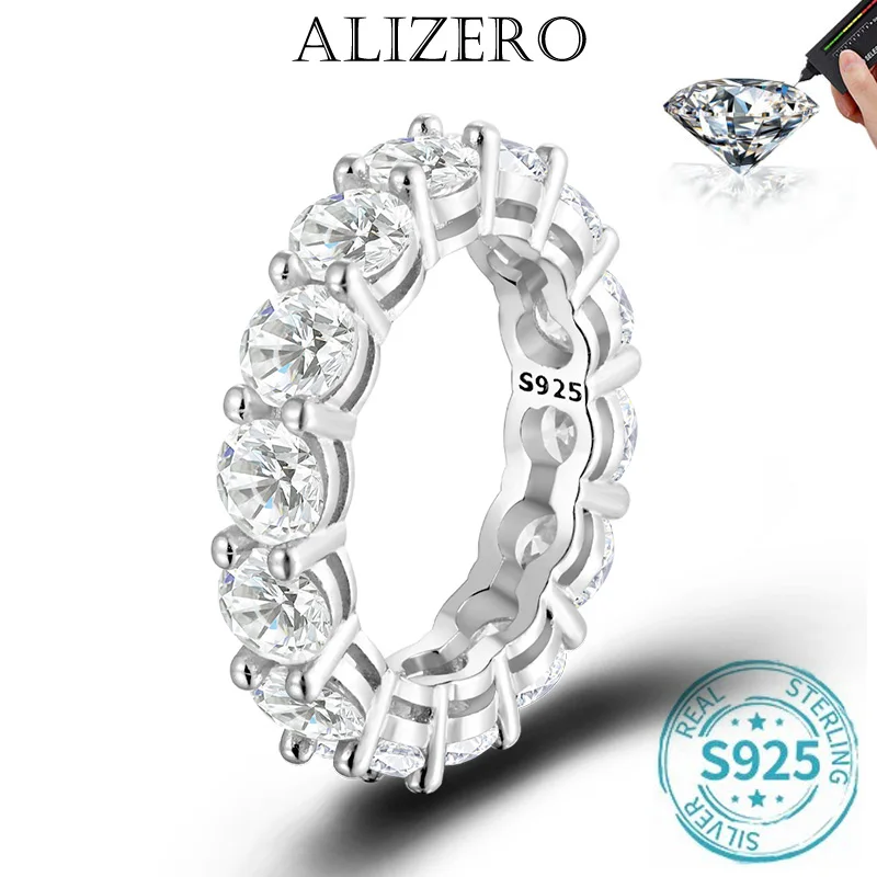 ALIZERO 5mm 7ct D Color Moissanite Ring 925 Sterling Sliver Solid 18k White Gold Eternity Band Wedding Rings for Women Jewelry