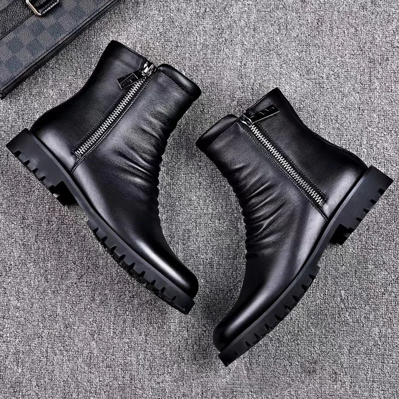 High Quality Men's High Top Boots Genuine Leather Boots Business Boot Fashion Casual Dress Boot Plush Warm Winter Boots for Men