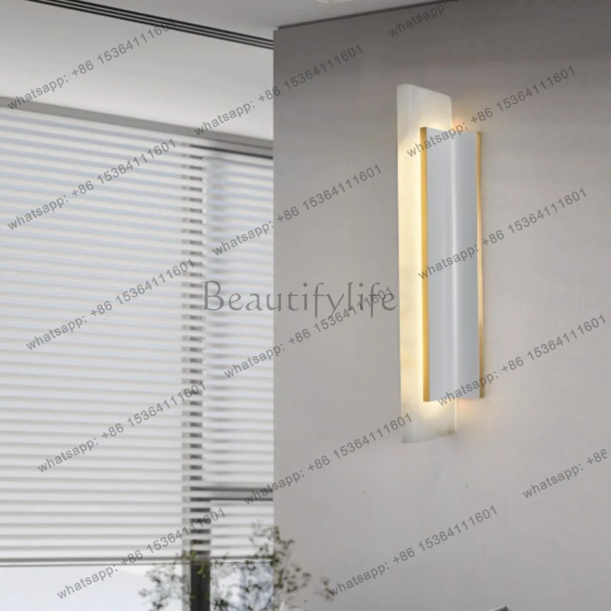 Cross-border Nordic all-copper marble luminous object background wall sales office luminous object