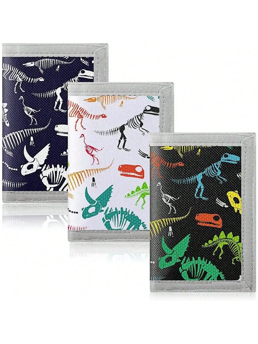 Kid Wallets for Girls Boys Skull Dinosaur Ages Trifold Wallets with Sticker and Zipper Pocket for Teens Birthday Christmas Gift