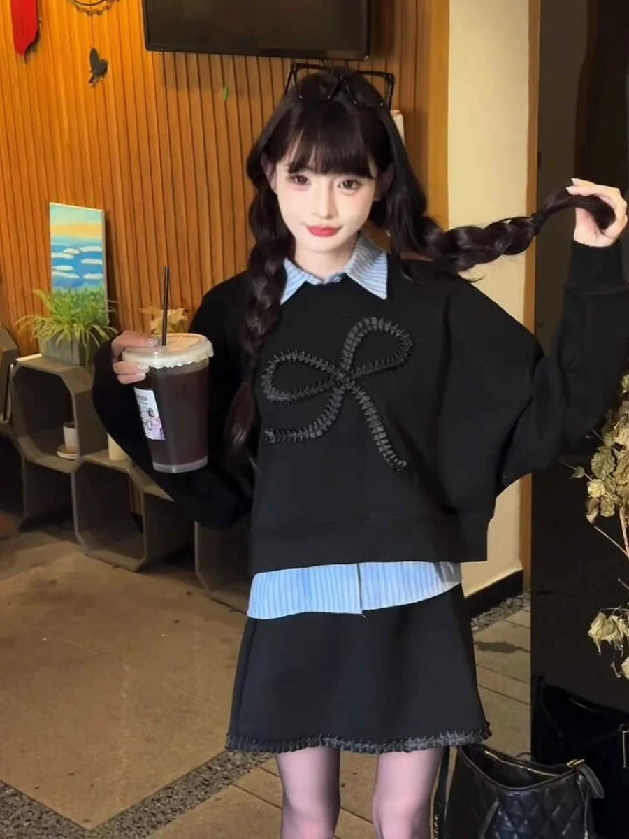 

Slimming Knot Hoodie Women's Casual Sportswear Set Short Pants Long Sleeve round Neck Polyester Autumn Fashion