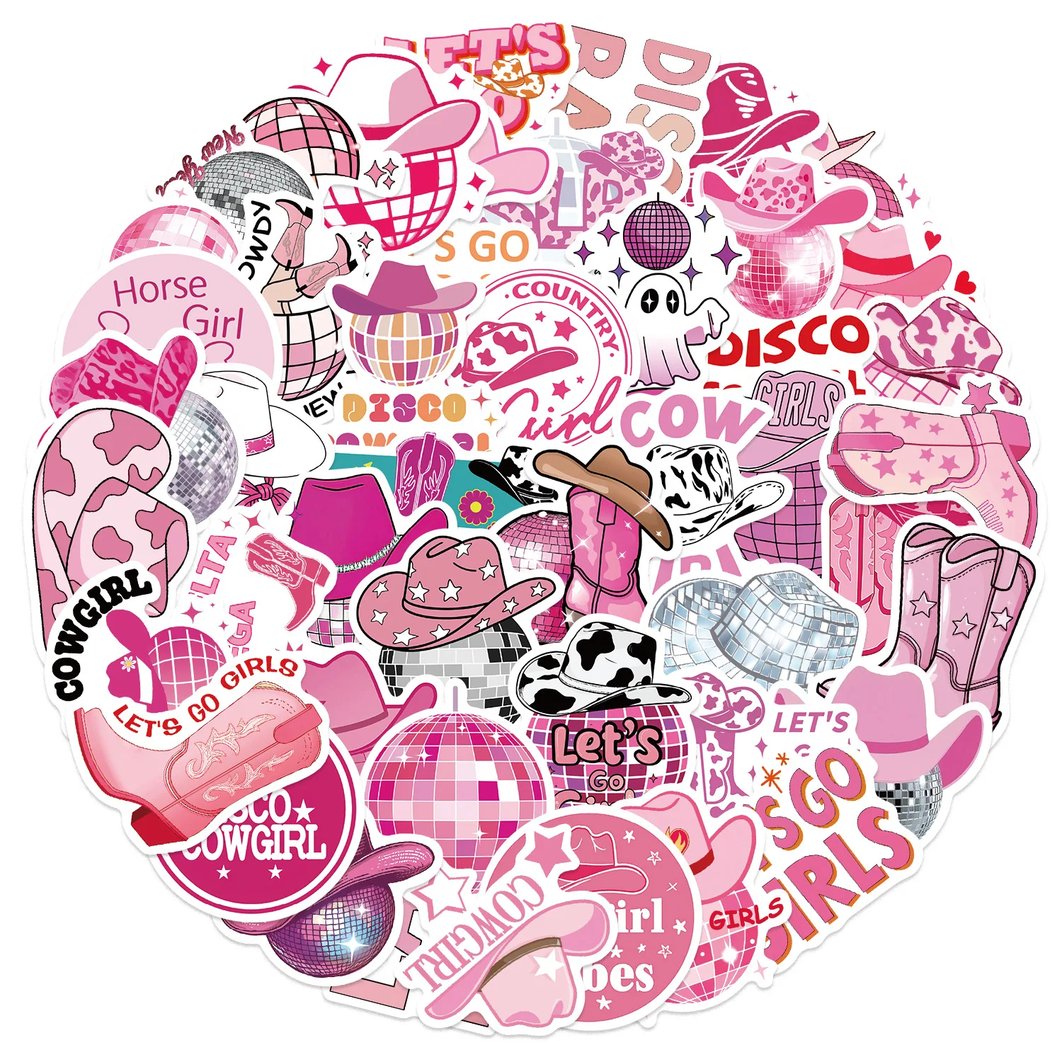50 SZTUK Naklejek Disco Cowgirl Różowe DIY Dekoracje Disco Kreskówkowe Zabawki dla Dzieci Laptop Gitara Samochód Rower Deskorolka Naklejki Graffiti