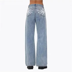 2024 summer new spray painting washed women's jeans Korean fashion versatile wide-leg pants high quality cotton pants y2k