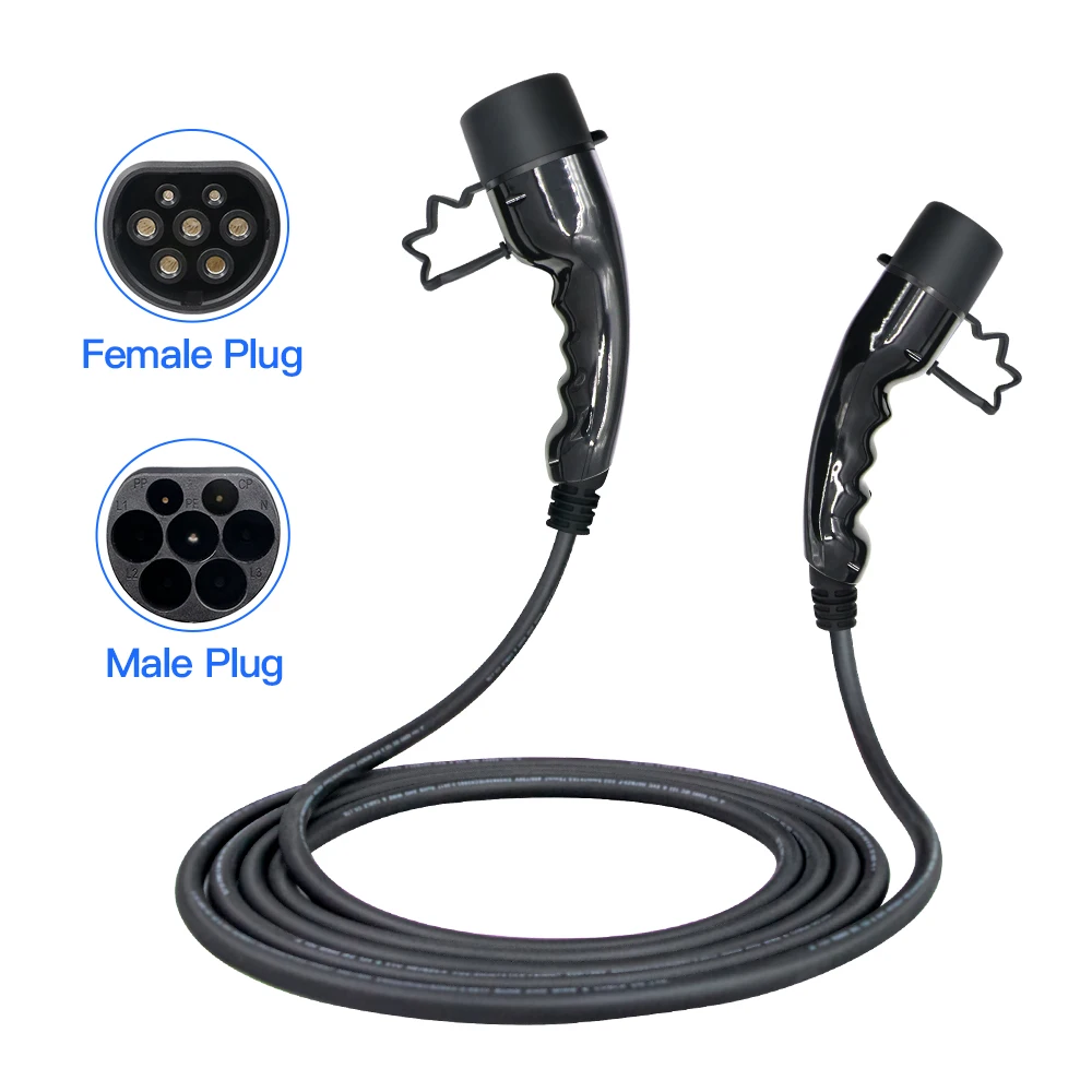 EV Charging Cable 32A 22KW 3 Phase Electric Vehicle Cord 5M Type 2 IEC 62196 EVSE Public Charging Station Female to Male Plug