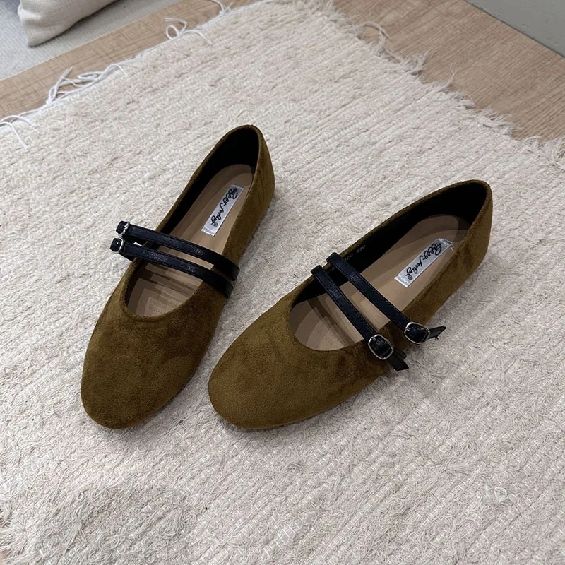 أحذية نسائية جديدة لعام 2025 أحذية ماري جينس الضحلة أحذية مسطحة بحزام بإبزيم على الموضة أحذية مسطحة للسيدات بمقدمة مستديرة مع أحذية #4