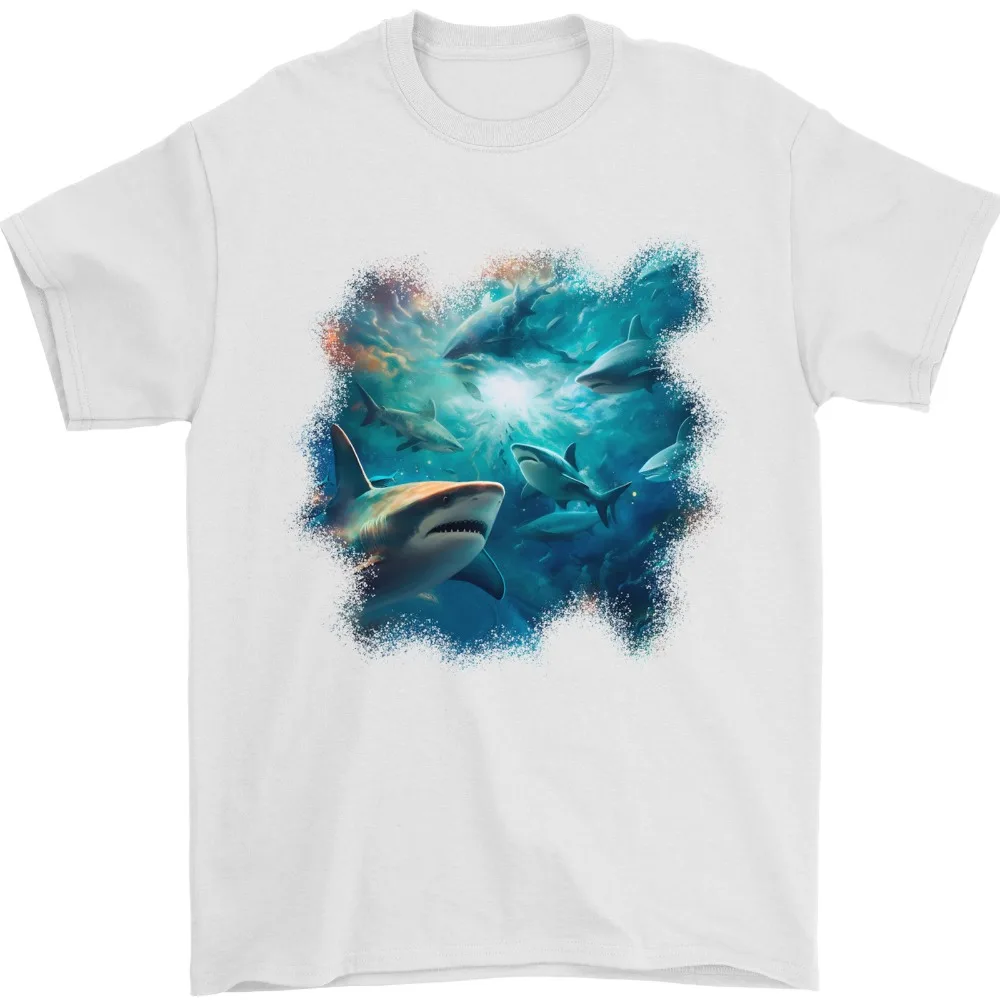 Art T Shirt Vintage Men Short Sleeve Great White Shark TShirt Ocean Great White Sharks Mens Tee Casual Tees Short-sleev Men Tops