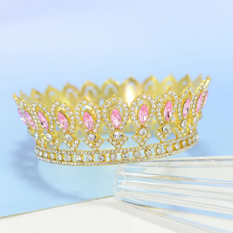 Baroque Round Diadem Bridal Wedding Pageant Rhinestone Crystal Tiaras Crown Molding Headpieces For Queens and King