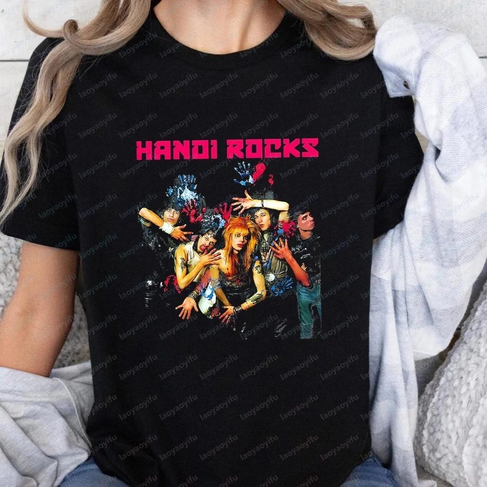 Retro Hanoi Rocks Printed T-shirt for Men and Women, Trendy Short-sleeved Round-neck Shirt, Comfortable T-shirt