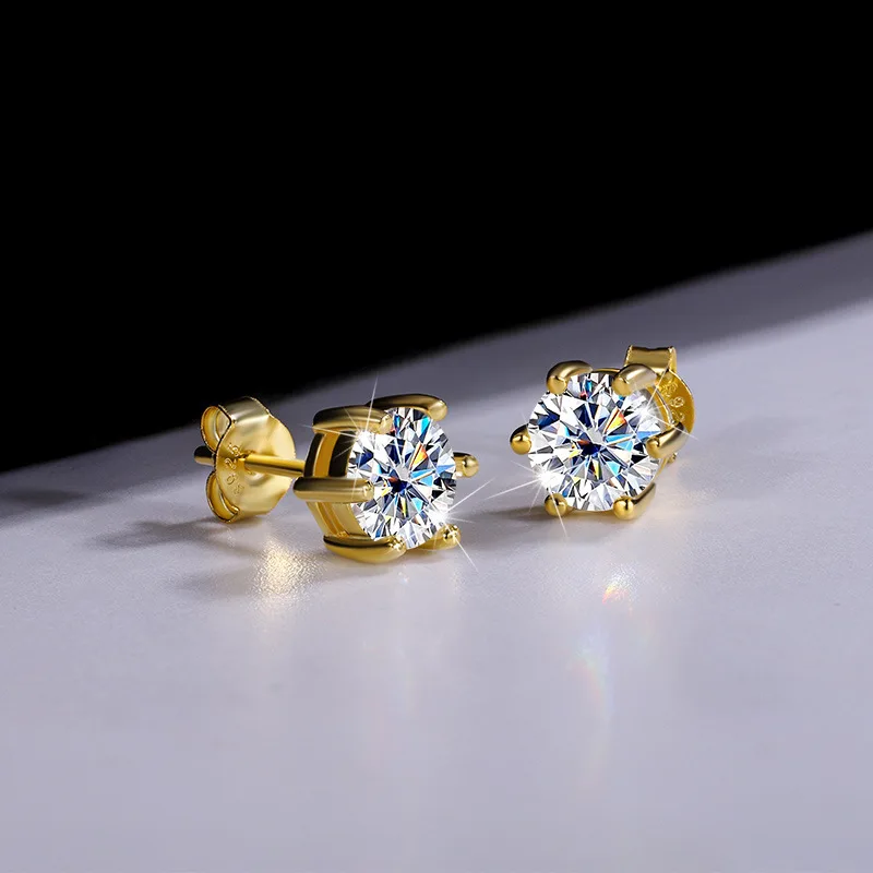 

Высококачественные серьги-гвоздики из серебристого золота с муассанитом и шестью зубцами, подарки из муассанита, женские серьги, праздничные подарки