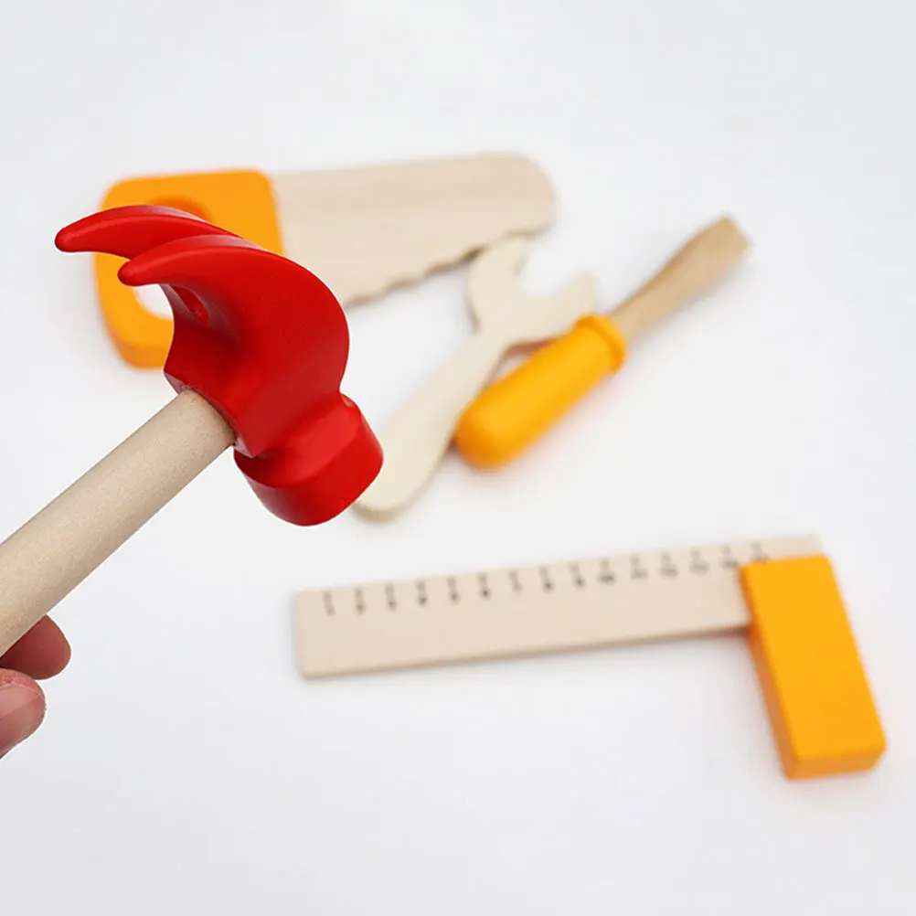 Wooden Tools Set Kids Children Pretend Repair Khaki Screw Wrench Toddler Educational Early Intelligence Plaything Imitated Tool