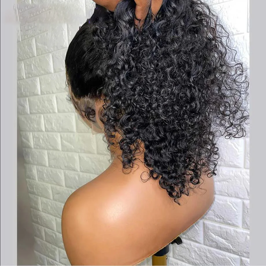 Perruque Lace Front Wig synthétique bouclée et crépue noire douce, 26 pouces, densité 180, naissance des cheveux naturelle, cheveux de bébé, pre-plucked, pour femmes