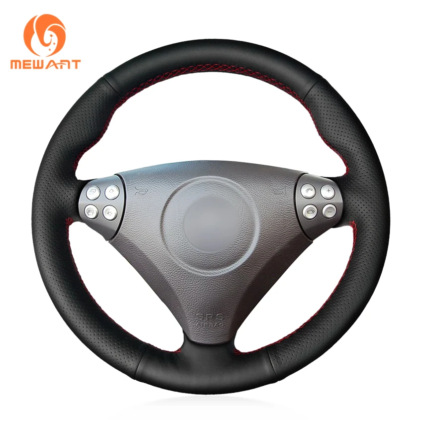 MEWANT Black Artificial Leather Car Steering Wheel Covers for Mercedes Benz C-Class W203 2005-2007 / SLK-Class R171 2005-2008