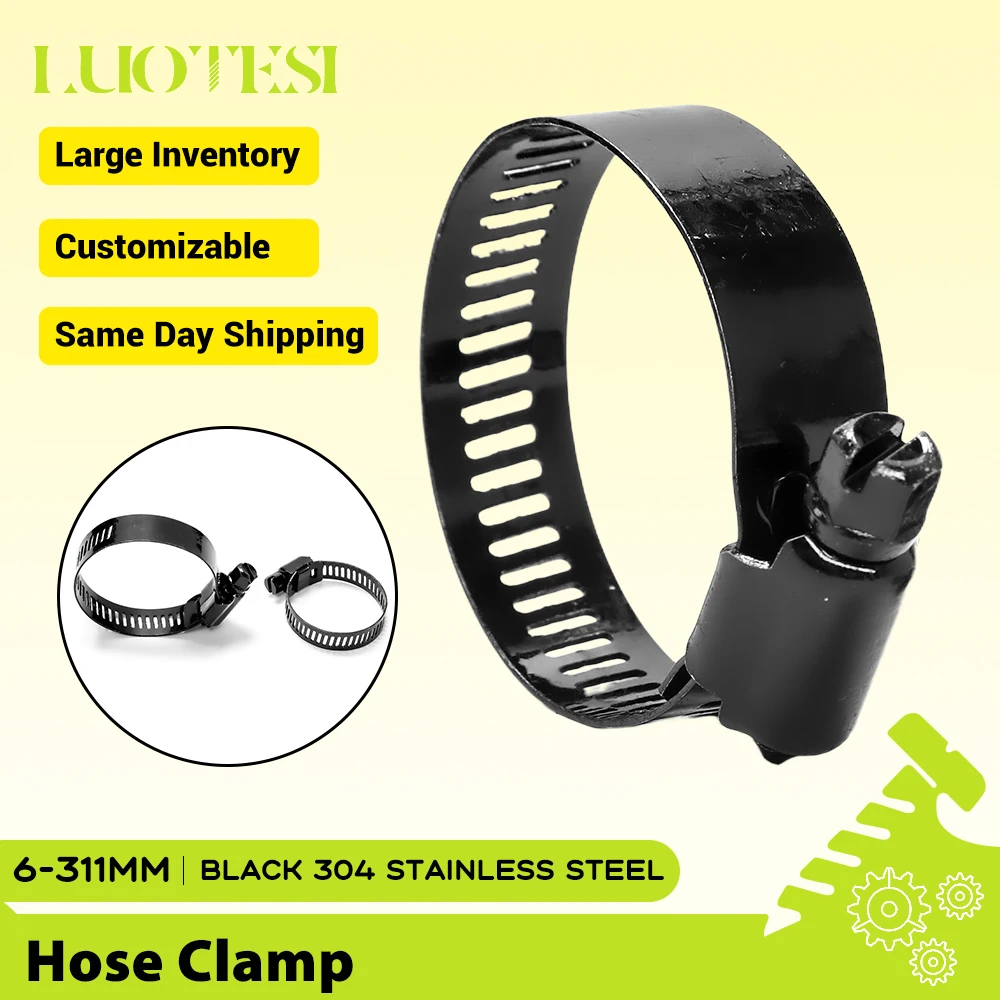 2/3/5/10pcs Worm Gear Hose Clamp with Slotted Head Fastener Black 304 SS 6-311mm Hose Clamp Adjustable for Water Gas Pipe