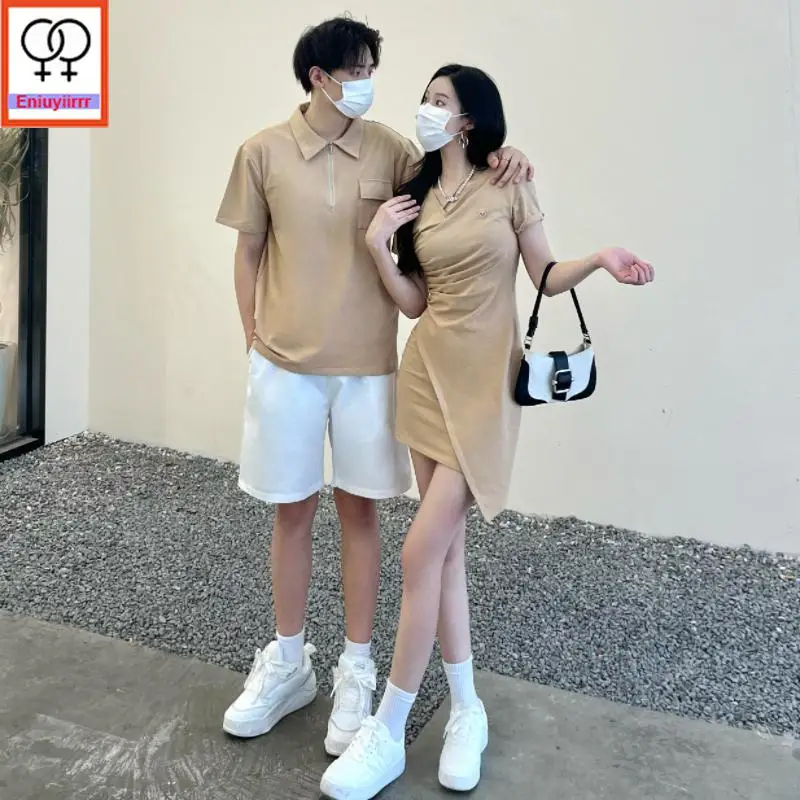 Matching Couple Clothes Outfits Male Female Lovers Holiday Valentine\'s Date Honeymoon Retro Vintage Cotton Shirt Dress