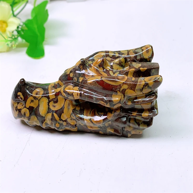 8cm Natural Azolite Agate Dragon Skull Carving Head Animal Statue Faucet For Room Decoration Holiday Gifts 1pcs