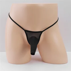 Mens Sexy Thong Silky Slippery Elephant Nose Pouch Gay Jockstrap Thin Mesh Transparent Underwear Low Waist Sissy Jock Strap