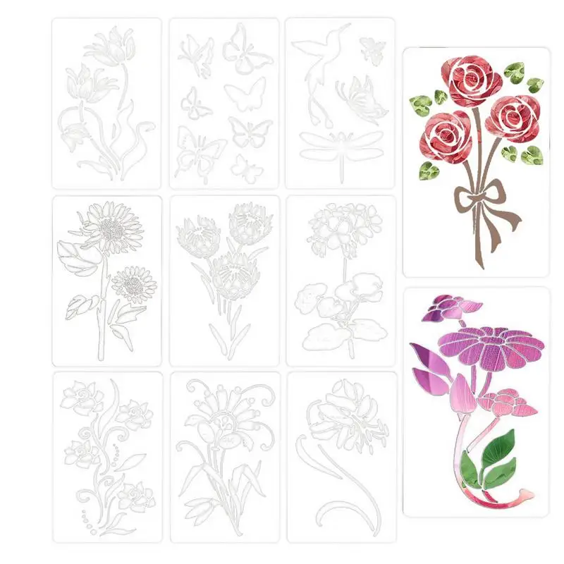 Flower Stencils For Painting On Wood 11PCS Flower Stencils For Painting On Wood Flower Stencils Reusable Wall Stencils Crafts