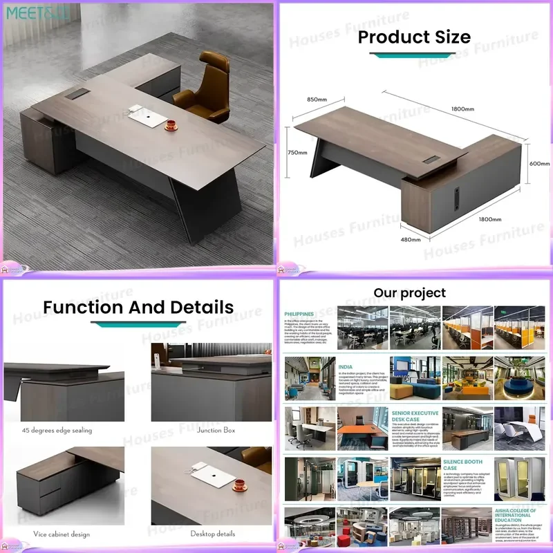 Luxury Modern Wooden Boss Desk Executive Office Table Manager Workstation Large Computer Desk Home Office Furniture Solid