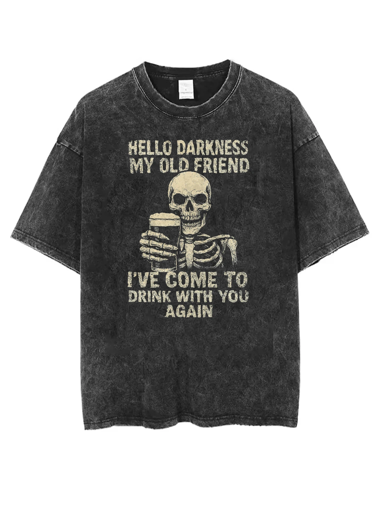 

Мужская и женская потертая черная футболка Darkness My Old Friend, удобная свободная посадка с круглым вырезом на Рождество и зиму