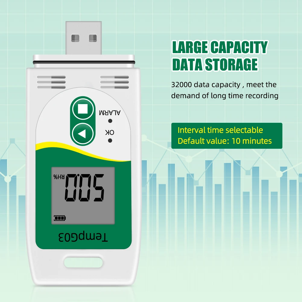 الرقمية USB درجة الحرارة الرطوبة مسجل بيانات ميزان الحرارة الرطوبة مسجل درجة الحرارة ℃ / ℉   جهاز اختبار RH يشارك PDF/CSV لسلسلة تبريد المختبر