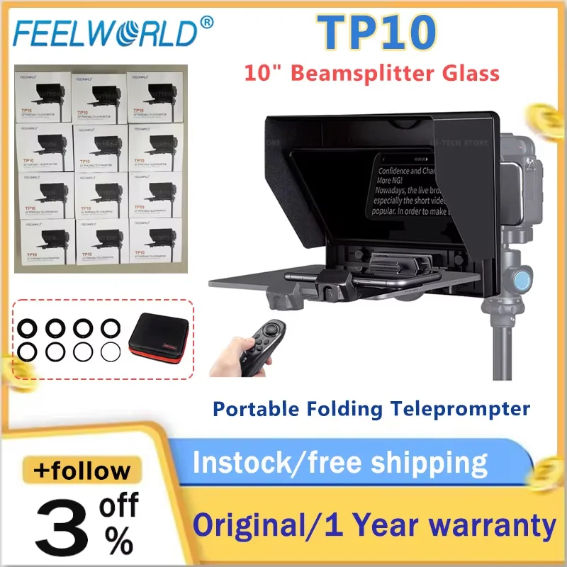 FEELWORLD TP10 teleprompter for iPad Tablet DSLR Camera & Smartphone Shooting APP Compatible with iOS/And /Android Case Included