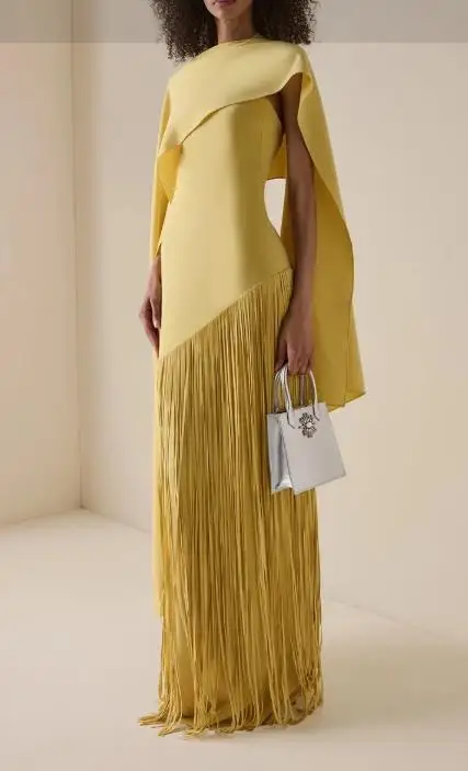 

Sexy High-End Socialite Style Evening Dress Elegant Evening Dresses 2025 Silk Strapless Tight Fringe Patchwork High Waist Dress