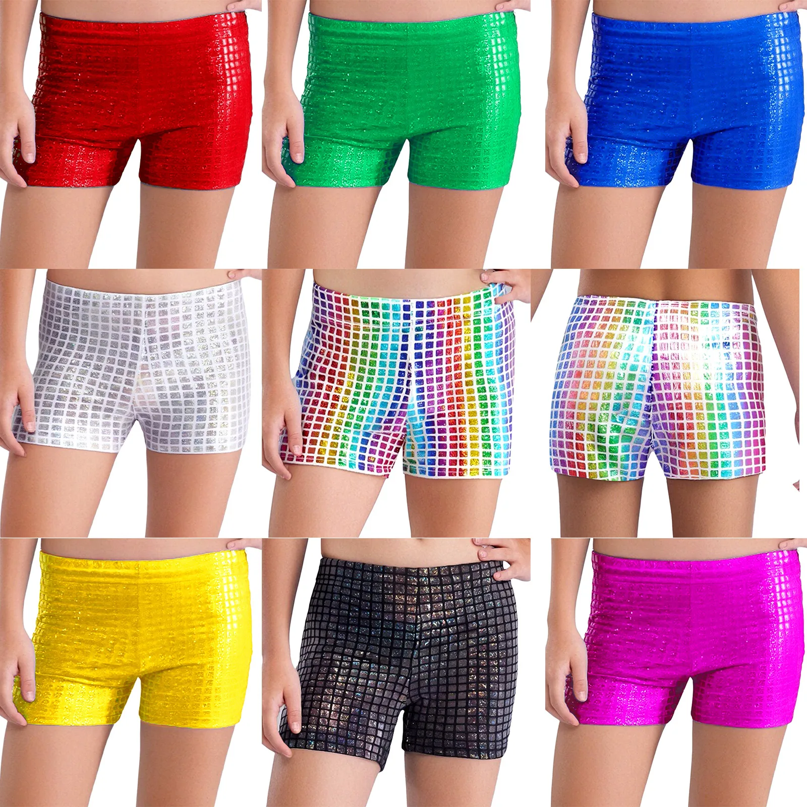 Kids Boys Girls Shiny Sequins Jazz Dance Shorts Fashion Birthday Party Dancewear Stage Performance Costume Short Pants Bottoms