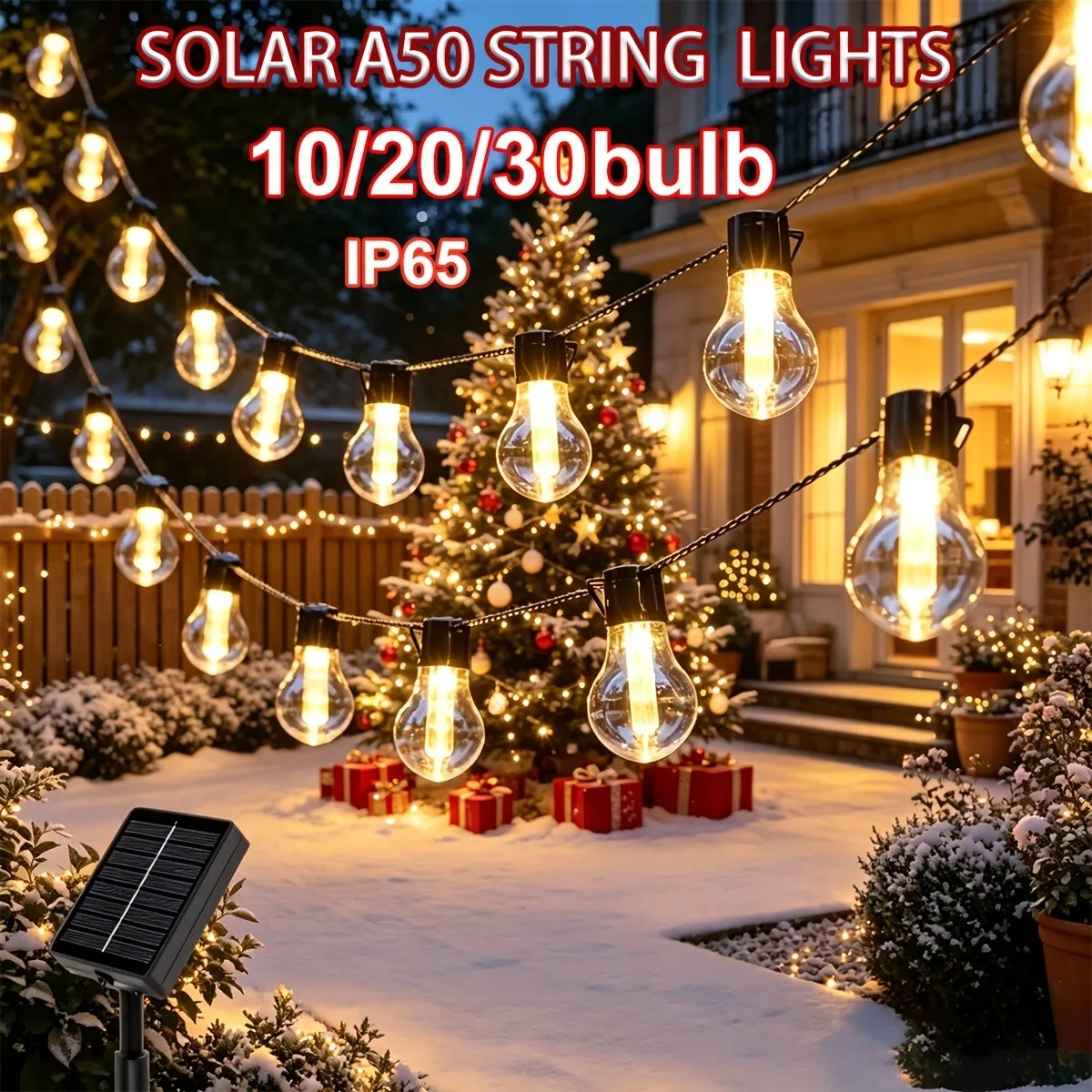Solar A50 Edison Bulb String Lights Outdoor Warm White Solar Powered Auto On Fairy Lights Garden Patio Wedding Christmas Decor