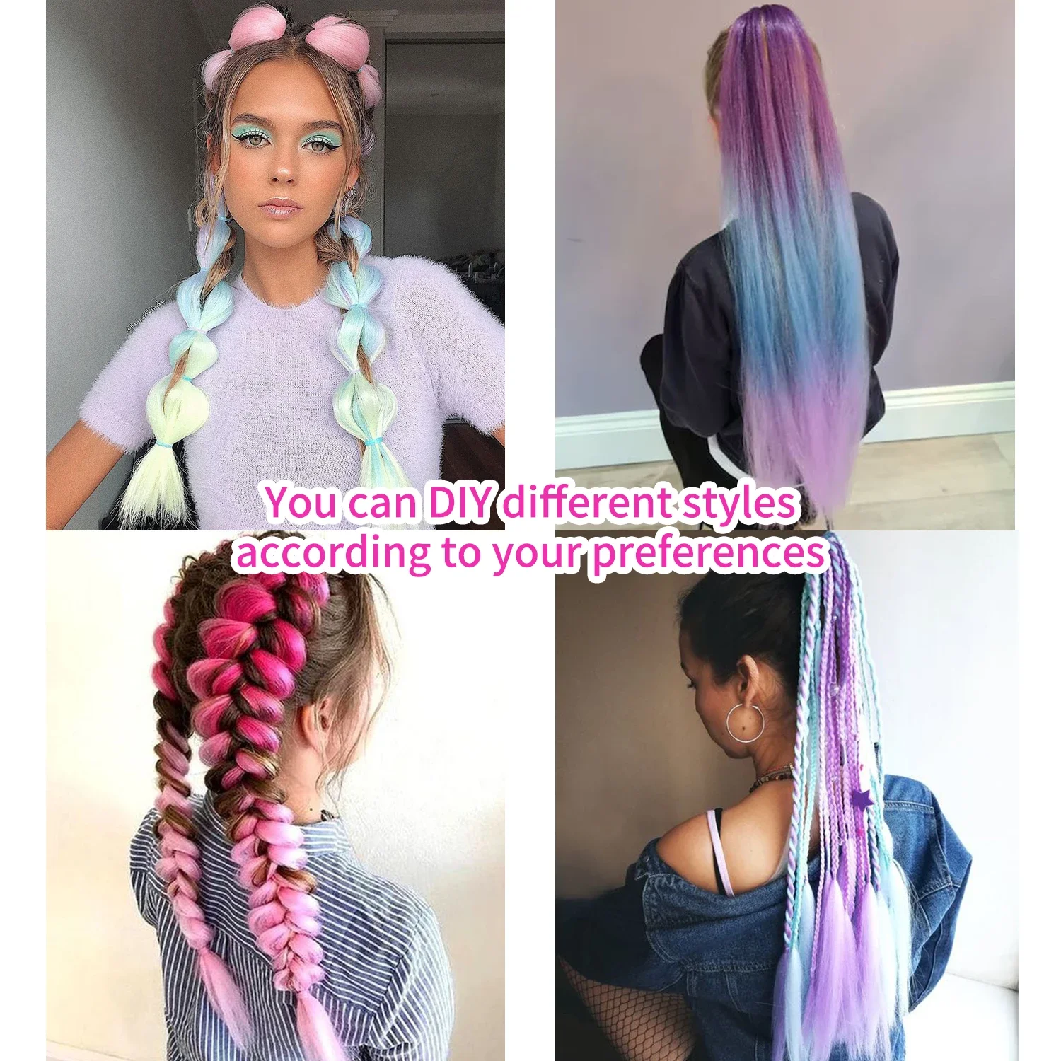 Peruca de rabo de cavalo roxo longo e reto sintético com faixa elástica, acessório de cabelo feminino, rabo de cavalo trançado DIY
