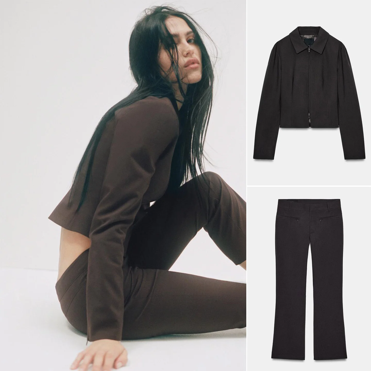 

Women's Slim Fit Striped Jaet Coat with kets High Waist Trousers Spring Faion Set Long Sve Turn-down Collar Zipper