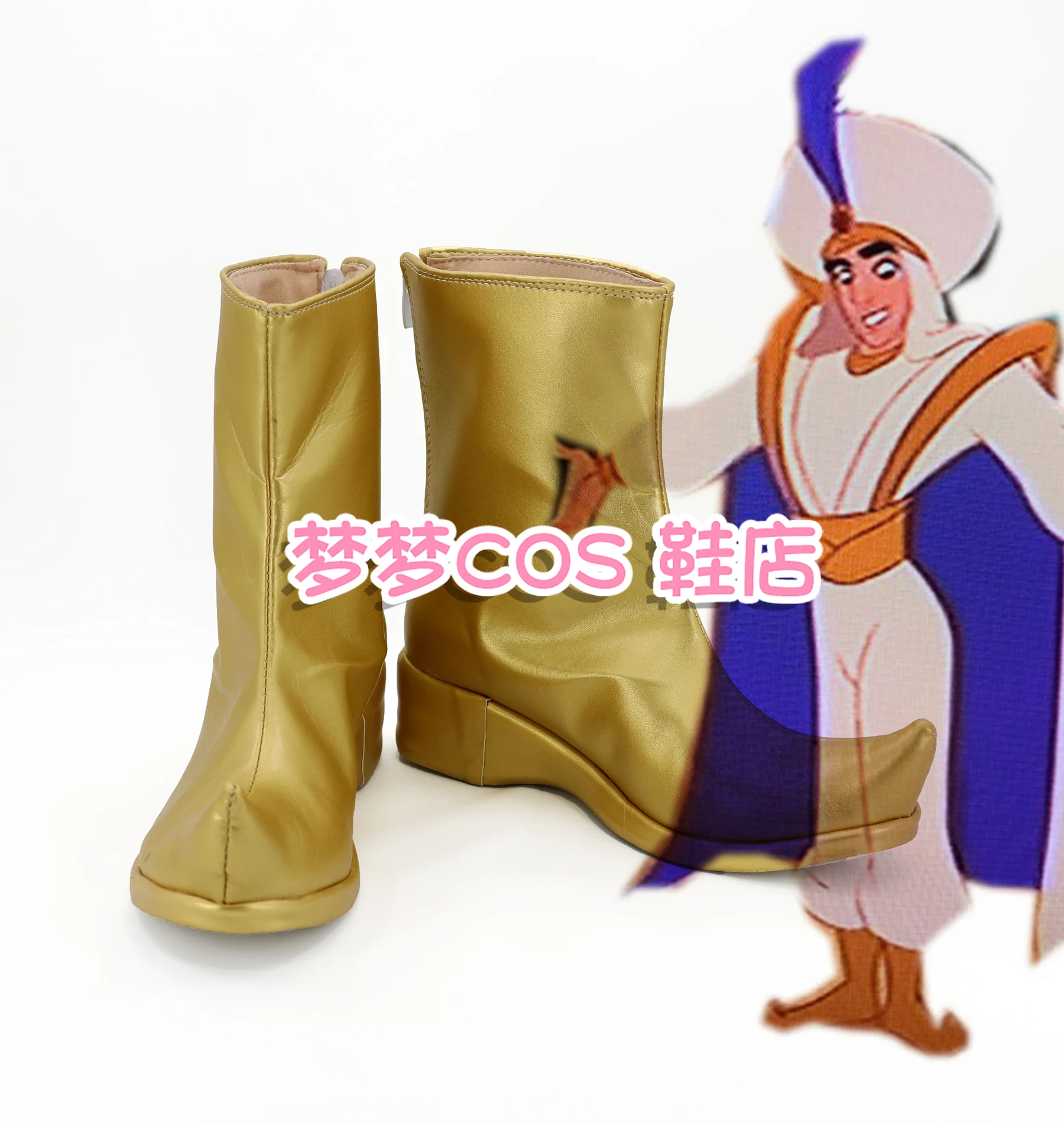 Aladdin Cosplay Boots PU Leather Golden Shoes Halloween Cosplay Prop Custom Made