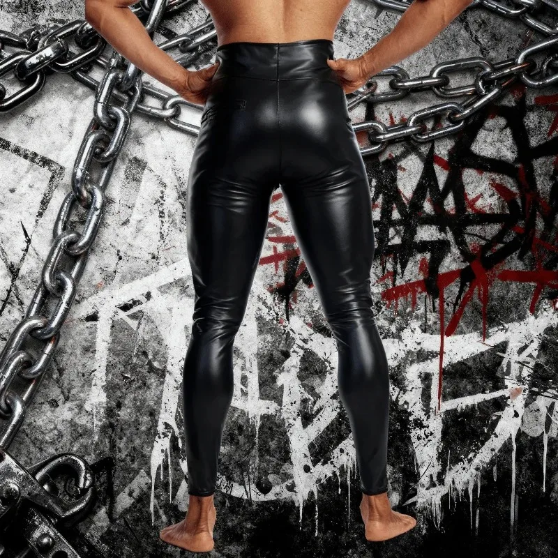 

4-Way Stretch Mens Leather Tights Tummy Control High Waist Slim Fit Ankle-Length Shaping Pants